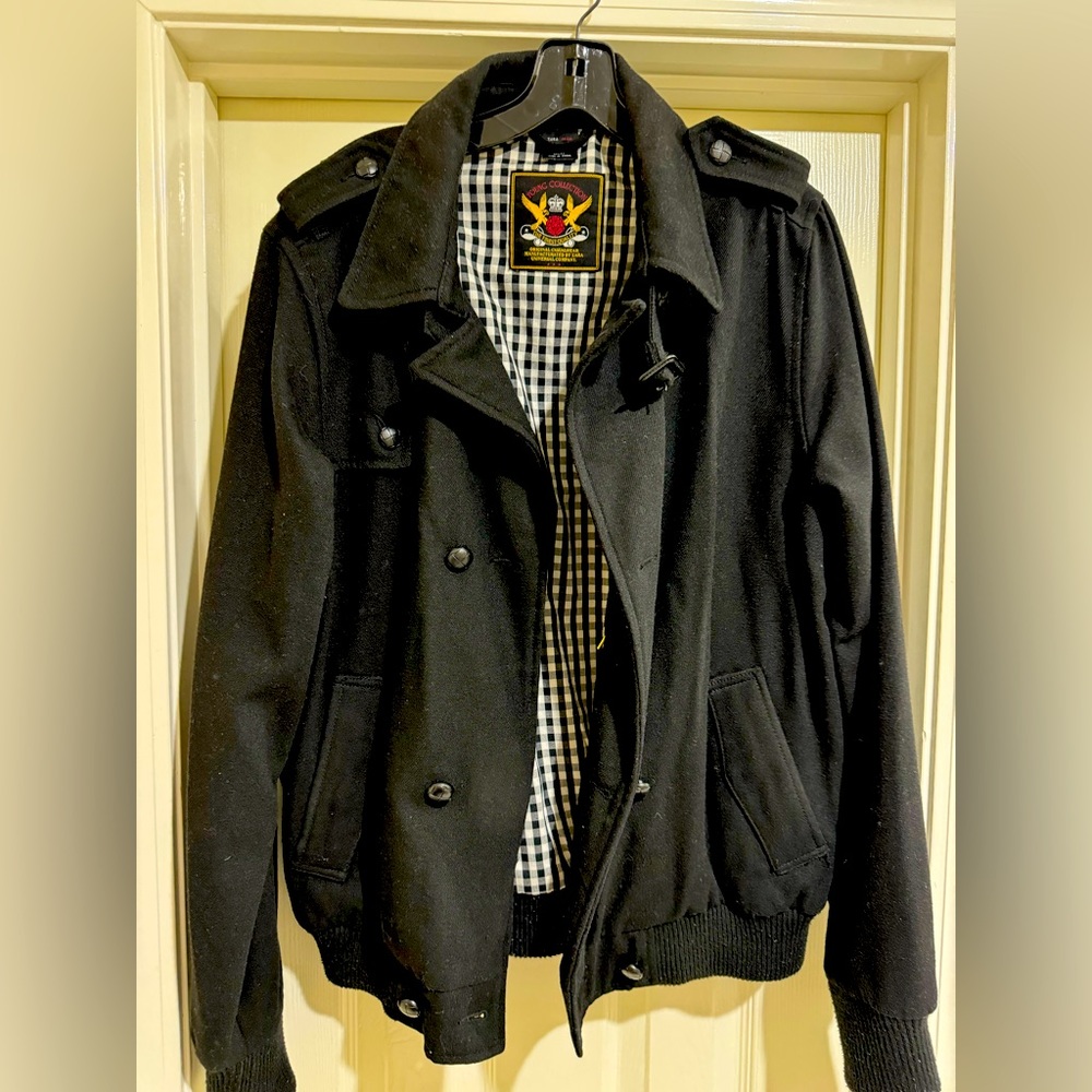 Mens Zara Cropped Peacoat Black Wool Size XL